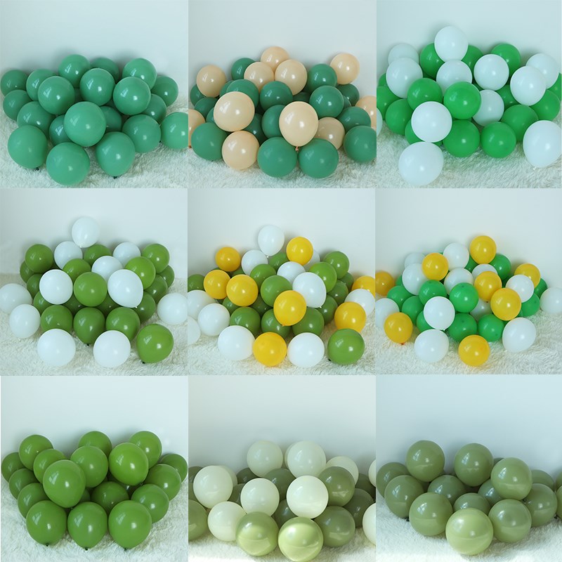 10寸覆古橄榄绿牛油果豆绿色白色气球儿童生日Q装饰布置森林系气