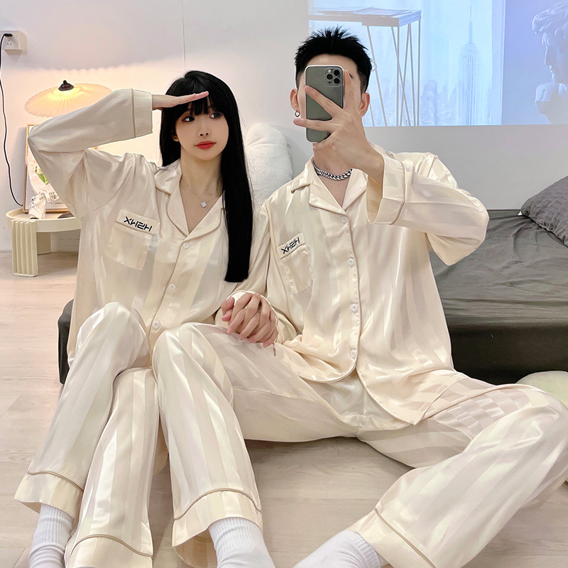 维多利亚情侣真丝薄款睡衣套装