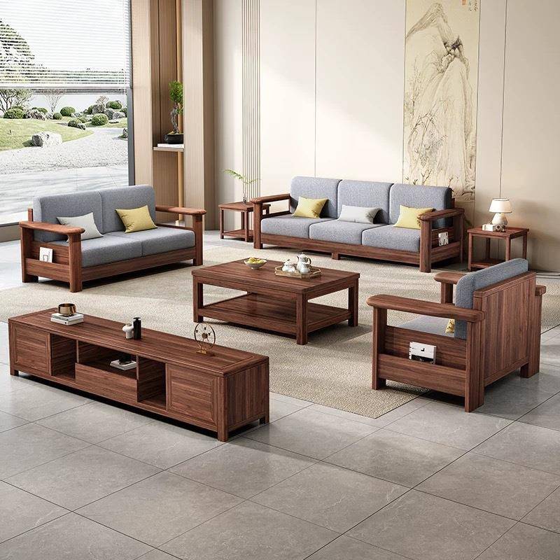 南美黑胡桃木客厅直排实木沙发冬夏两用现代储物大小户型贵妃沙发