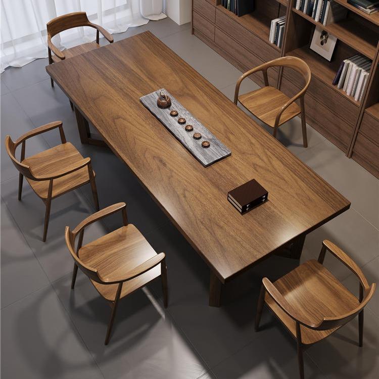 家用阳台茶台客厅大板书桌侘寂风南美胡桃木实木茶桌椅组合