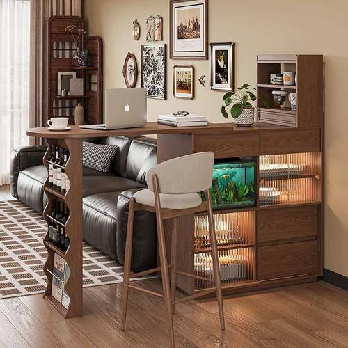 实木吧台桌子可伸缩隔断柜客厅小户型家用移动日式岛台餐边柜一体