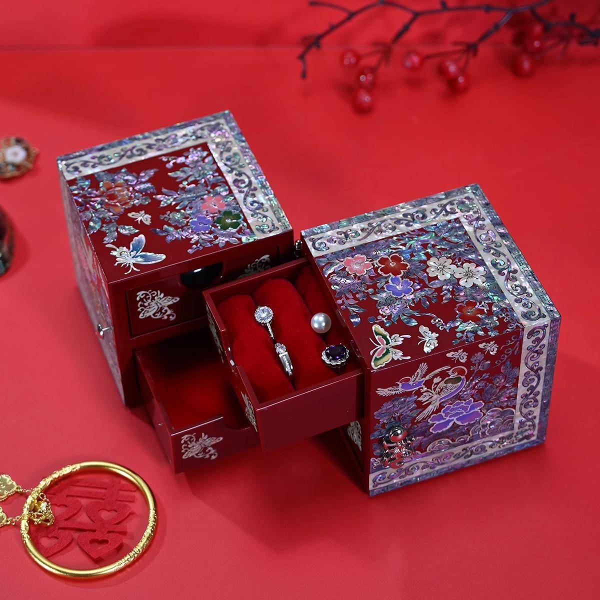 螺钿漆器首饰盒生日新婚结婚礼物陪嫁饰品收纳盒平遥中式