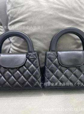 新款25c油蜡皮手拎包kelly小废包nano菱格链条手提包斜挎包凯莉包