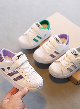 儿童小白鞋2022春秋季新款男童女童平底软底透气休闲宝宝紫色板鞋