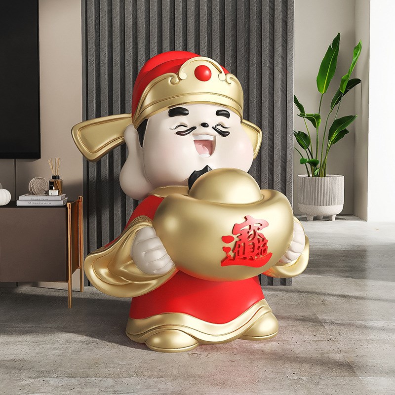 国潮创意财神爷大型落地摆件客厅沙发电视柜招财公仔店铺开业礼物