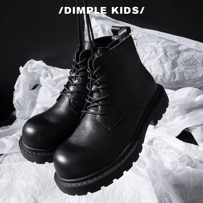 高甜梨涡童装男童马丁靴春秋女童高筒皮鞋儿童黑色低帮英伦风鞋子