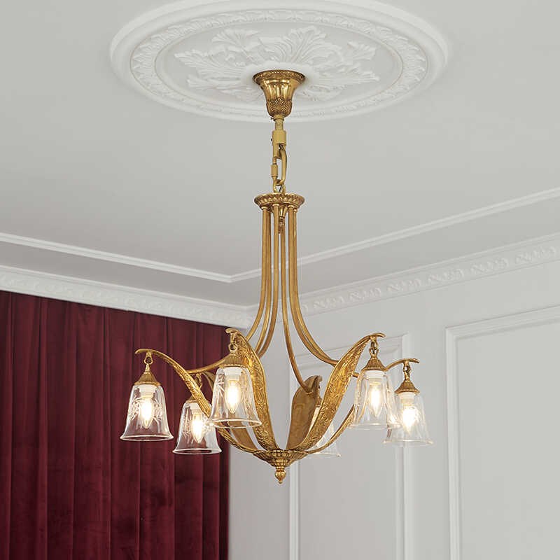 法式简约复古全铜吊灯p欧式美式别墅客厅卧室书房脱蜡铜灯具灯饰