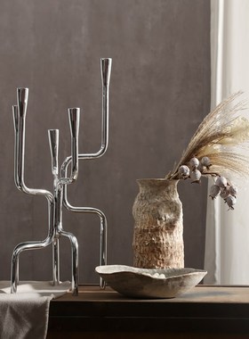 灰白侘寂风e手工陶瓷托盘摆件客厅玄关台面装饰样板房间软装饰品