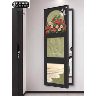 法式覆古玫瑰隐藏式全身镜子挂墙翻开门推拉隐形挂画暗藏式穿衣镜