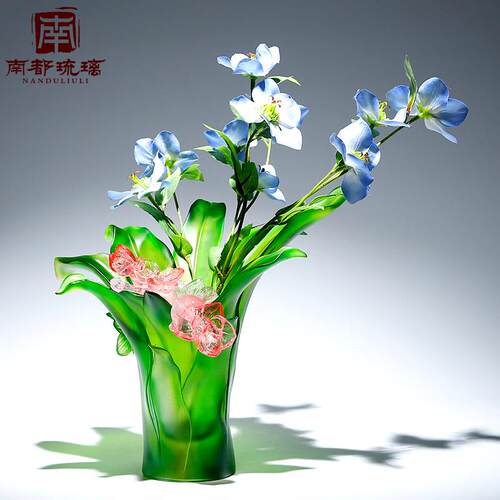 蝴蝶兰琉璃艺术摆件高级感花瓶摆件客厅插花轻奢高档搬迁新居礼品
