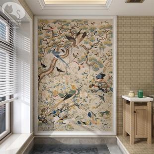 瓷砖厕所花砖餐厅岩板背景墙孔雀 复古花鸟墙砖浴室图案卫生间个性