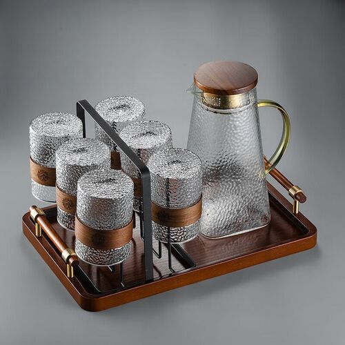 中式复古玻璃水杯套装待客家用客厅茶具茶杯杯具家庭轻奢喝水杯子