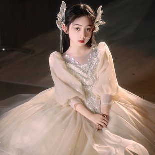 女童晚礼服轻奢小众高端儿童公主裙主持人生日婚纱高定洋装秋季