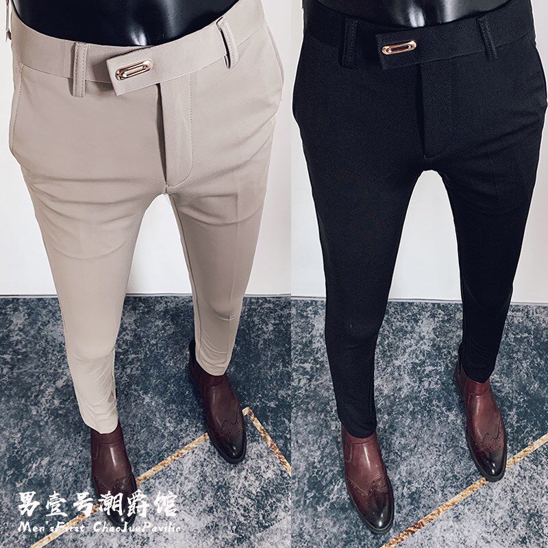 秋季坠感西裤高级感男士休闲小脚长裤发型师潮牌修身弹力西装裤子