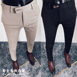 秋季坠感西裤高级感男士休闲小脚长裤发型师潮牌修身弹力西装裤子