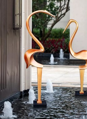 户外园林玻璃钢抽象仙鹤雕塑花园景观小品庭院水池草坪动物装饰品