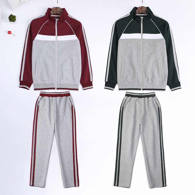 儿童棒球服外套女男童立领拉炼衫墨绿色英伦风小学生校服套装加绒