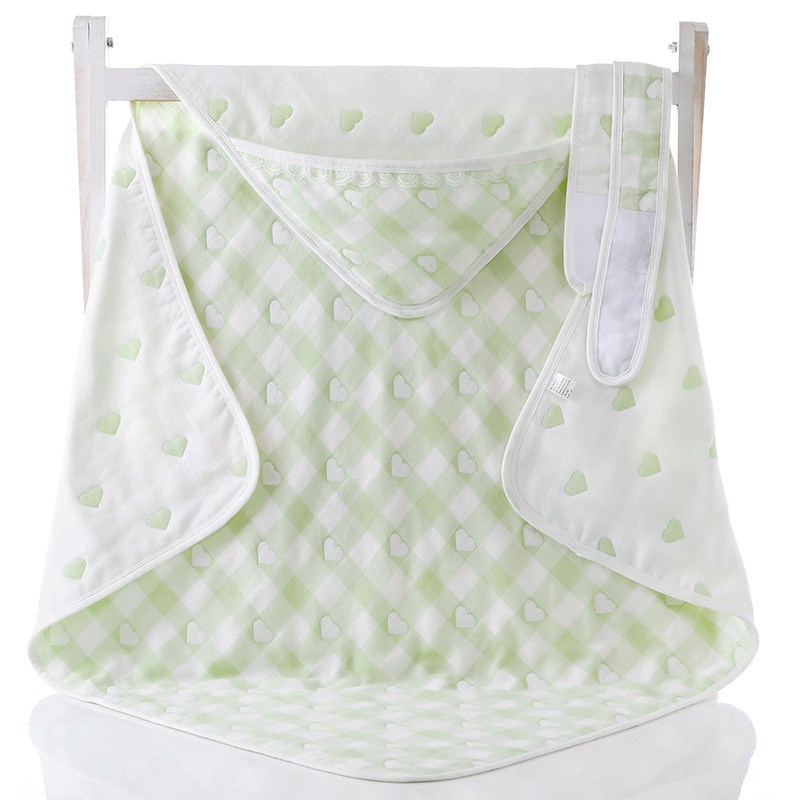 婴儿用品 五层纱布宝宝襁褓婴儿桃心抱被新生儿带帽包被儿童睡袋