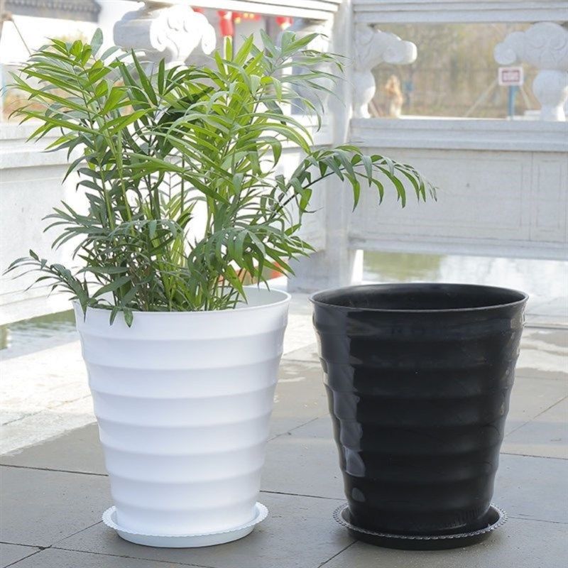 花盆陶瓷特大号30cm以t上超大螺纹加厚黑白色仿陶瓷树脂塑料送托