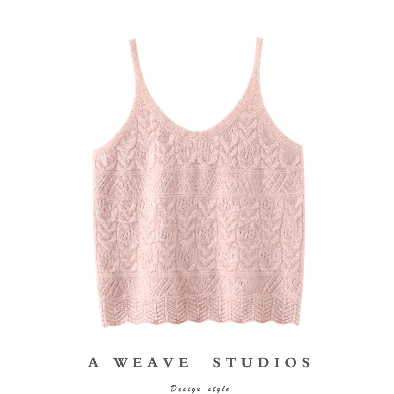 不容错过!波浪纹绞花100山羊绒吊带女纯羊绒衫毛衣秋冬加厚背心