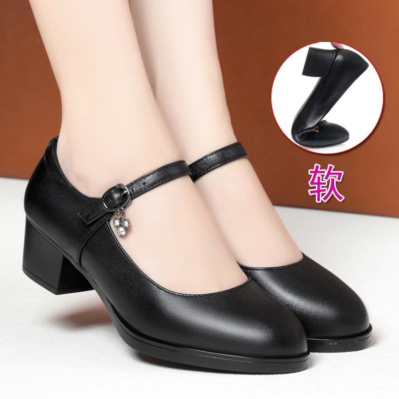 旗袍模特走秀高跟鞋女鞋中跟跳舞鞋真皮软底舞蹈鞋妈妈皮鞋工作鞋