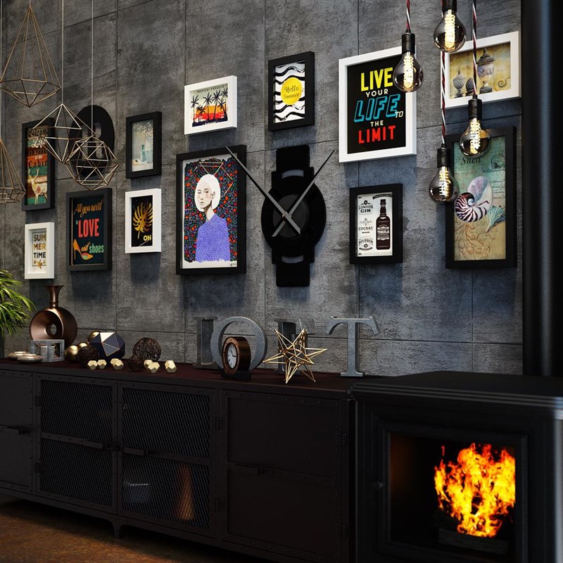 高分子3174复古工业风照片墙火锅店墙面装饰背景墙相框墙画装饰画