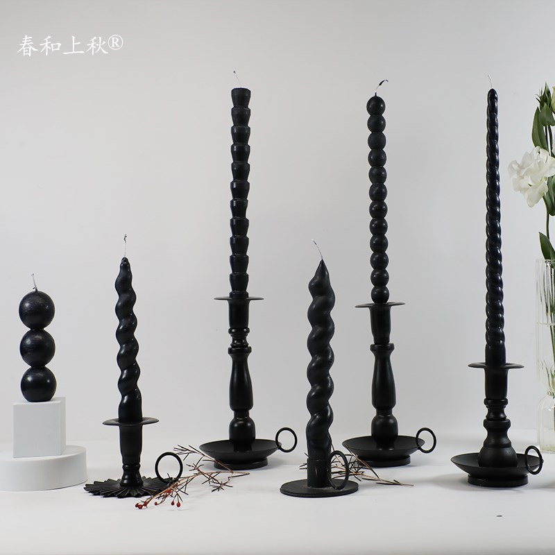 复古黑色香薰蜡烛大豆蜡麻花螺旋形蜡烛浪漫结婚庆烛光晚餐摆件