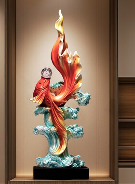 新中式玄关造景如鱼得水招财摆件客厅电视柜旁大型雕塑装饰工艺品