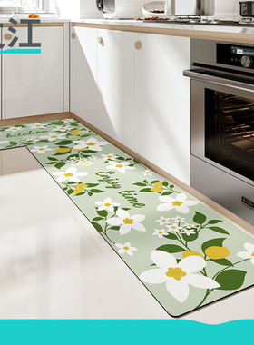 大江厨房地垫防水防油地毯可擦免洗皮革垫子花朵pRvc防滑防摔脚垫