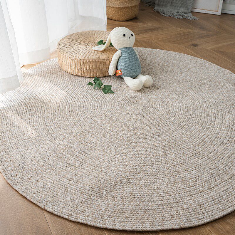 北欧风棉线编织地毯圆形纯棉手工布艺加I厚地垫客厅书房卧室床边