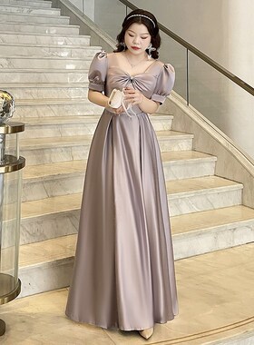 2024新款缎面大码伴娘服紫色气质显瘦高级感小众姐妹服伴娘团礼服