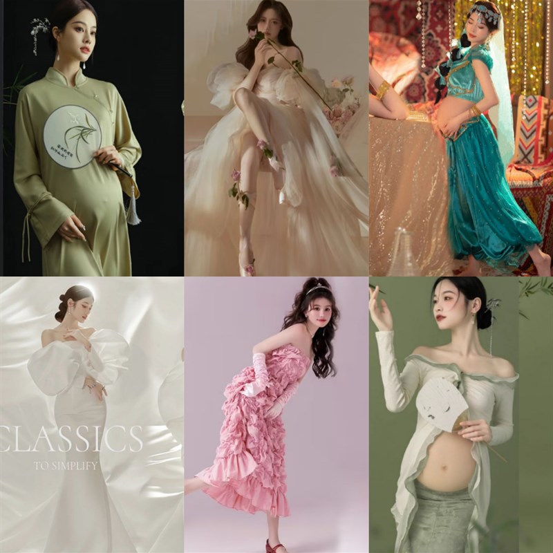 影楼孕妇照衣服主题新款s法式森系超仙气抹胸网纱晚礼服孕妈咪摄