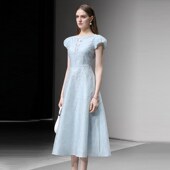 2025夏季 收腰大摆通勤连衣裙女 轻奢高级感提花公主泡泡袖 新款 法式