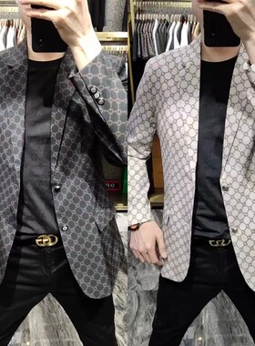 8063春e夏季男士新款西装外套上衣男装欧货时尚印花商务休闲西服