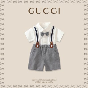 男宝一周岁宴礼服夏薄款洋气背带裤男孩生日套装帅气婴儿抓周衣服
