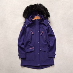 秋冬季户外登山中长款软壳衣毛领冲锋衣防风O加绒加厚女士风衣大