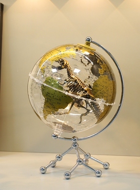 透明地球仪摆件轻奢高档发光模型客厅恐龙装饰小夜灯男孩生日礼物