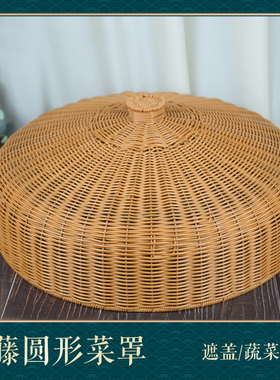 WY098圆形菜罩菜盖仿藤家用田园手工D茶色防尘罩防蝇防虫罩盖52*1