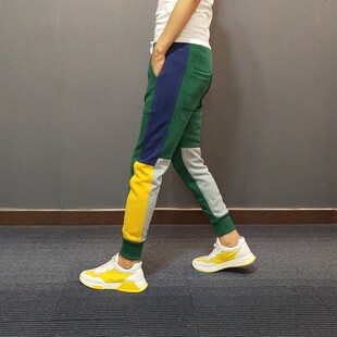 2021秋冬新款男m士拼接小脚休闲裤修身运动束脚卫裤潮流加绒束脚