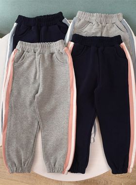 90-150儿童纯棉拉绒裤子有弹力男童女童薄绒长裤小童Y抓绒休闲裤