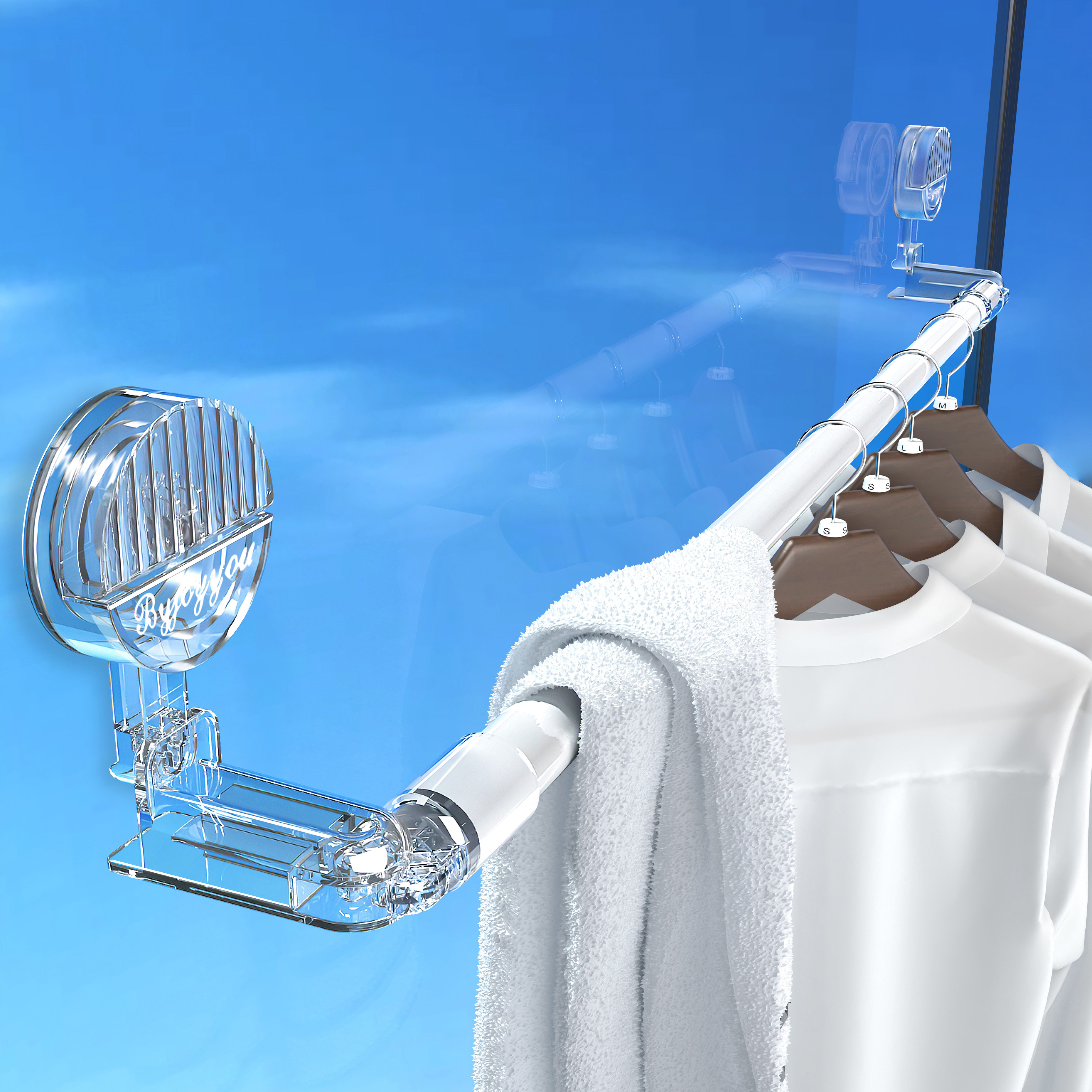 吸盘伸缩晾衣杆免打孔浴帘杆支撑杆窗帘杆大号晾衣架阳台晾衣神器,收纳整理,晾晒杆,淘宝优惠券,粉丝福利购,淘宝优惠卷