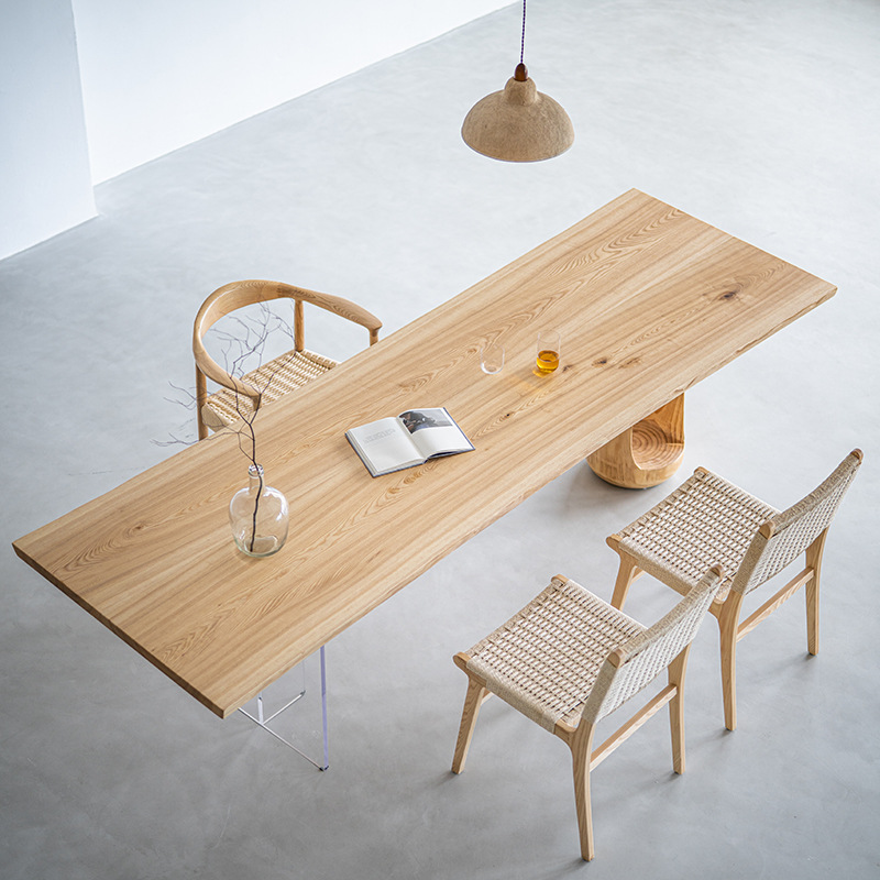 白蜡木双拼大板桌原木餐桌侘寂风自然边茶桌极简家用茶台