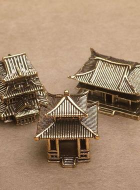 黄铜客栈造景小摆件假山奇石水陆鱼缸庭院盆景书房古建筑古楼模型