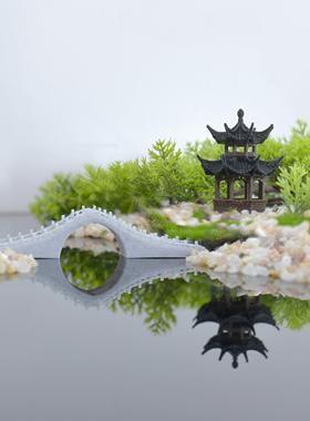 亭子桥中式古建筑摆件小桥凉亭假山盆景假山微景观鱼缸造景装饰