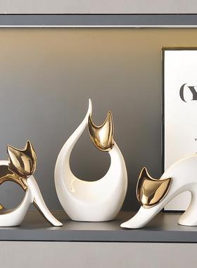 北欧简约现代招财猫摆件陶瓷轻奢高档创意家居客厅电视柜酒柜装饰