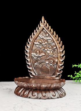 实木莲花台佛像底座加高带屏风菩萨供奉台椭圆形小型黑檀木莲花座