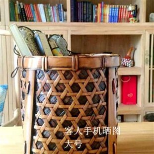 卷轴收纳筐字画桶防水防潮宣纸收纳桶书画筒桶圆形竹编收纳筐影视