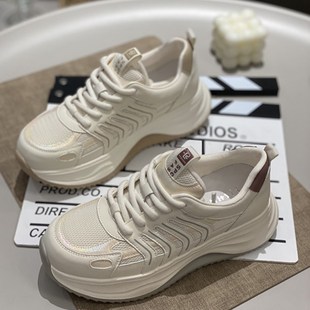 潮 春秋增高透气舒适百搭慢跑老爹鞋 休闲真皮厚底运动鞋 女2025新款