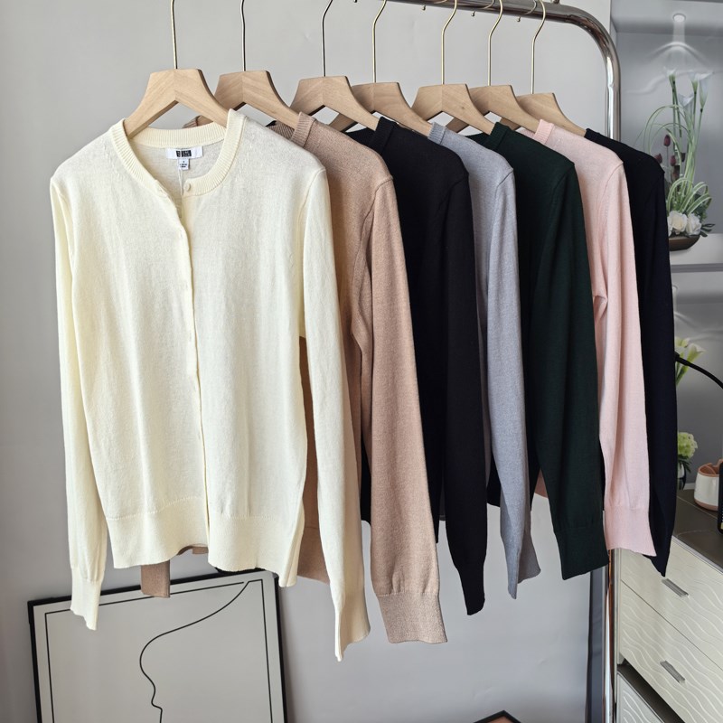 日单试衣b间!简约百搭基础款圆领针织开衫外套长袖空调衫上衣女秋