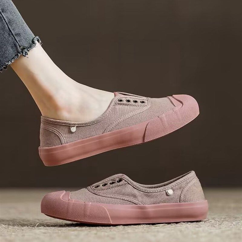夏季浅口透气懒人一脚蹬女鞋薄底帆布鞋2025新款夏天旅游休闲板鞋,女鞋,时尚休闲鞋,淘宝优惠券,粉丝福利购,淘宝优惠卷